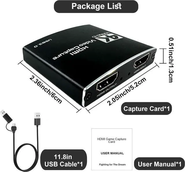 Alt view image 7 of 7 - LUOM 4K Video Capture Device Video Capture Card 1080P 60fps, Dongle HDMI-compatible to USB for Game Record Live Streaming Broadcast Support 4K@60Hz HDMI Passthrough