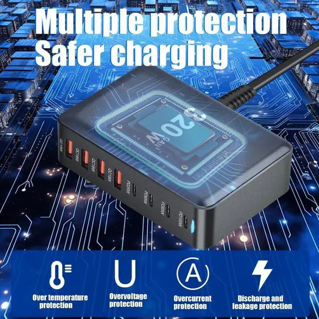 Alt view image 4 of 7 - LUOM 8-Port USB C Charger 320W QC3.1 PD3.1 GaN Charger Type C Adapter GaN Tech with Fast Desk Charger Compatible for iPhone, MacBook Pro, iPad Pro, Switch, Galaxy S22/S21