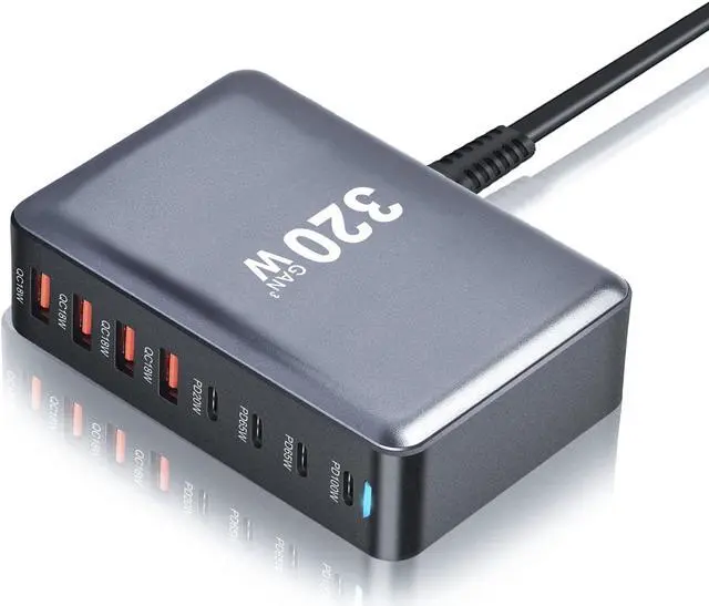 Main image of LUOM 8-Port USB C Charging Station, Charger GaN 320W, QC3.1 PD3.1 GaN Tech Fast Compact Desk Charger for MacBook Pro/Air, Dell XPS,iPhone 16 15 Pro,ipad pro,Galaxy S23,Pixel 7