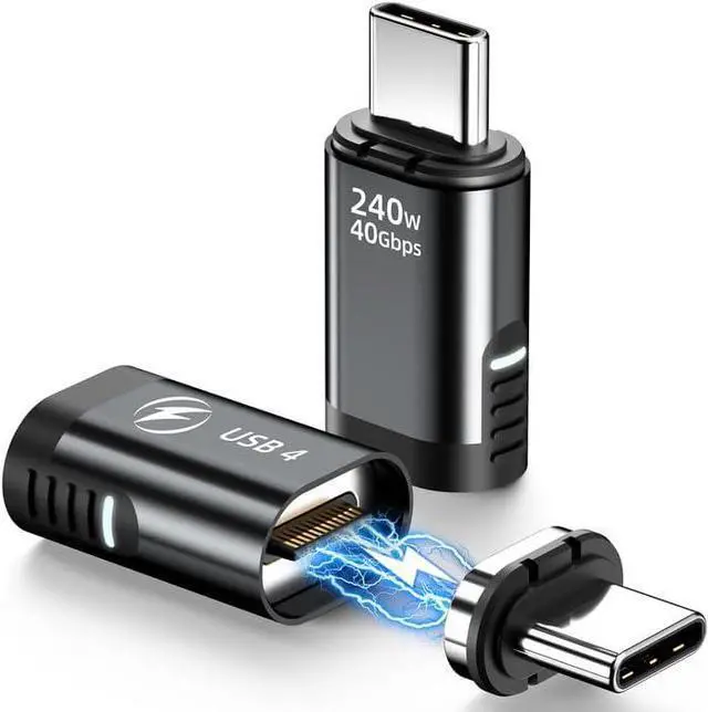 Main image of LUOM Straight USB C Magnetic Adapter,[2 Pack] Type C Connector Support Thunderbolt 3/4,USB4, PD 240W Quick Charge,40Gb/s Data Transfer,8K@60 Hz Video Output for MacBook Pro/Air and More USB-C Devices
