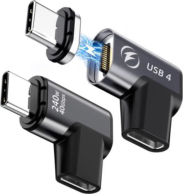 Main image of LUOM Elbow USB C Magnetic Adapter,[2 Pack] Type C Connector Support Thunderbolt 3/4,USB4, PD 240W Quick Charge,40Gb/s Data Transfer,8K@60 Hz Video Output for MacBook Pro/Air and More USB-C Devices
