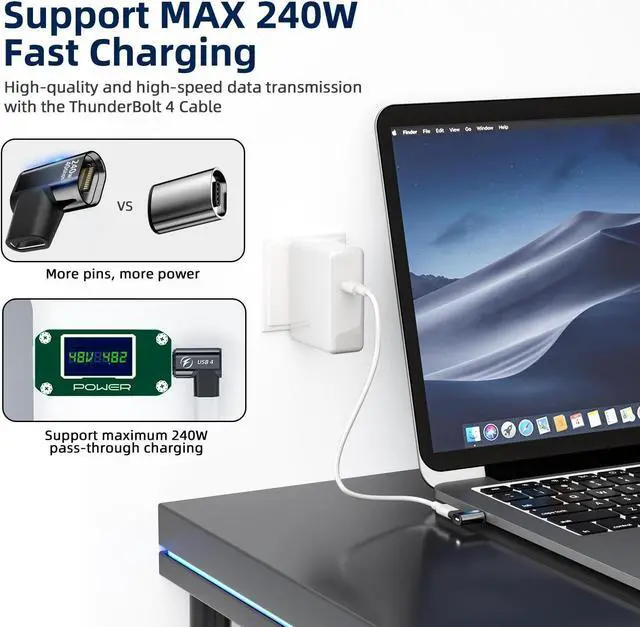 Alt view image 5 of 7 - LUOM Elbow USB C Magnetic Adapter,[2 Pack] Type C Connector Support Thunderbolt 3/4,USB4, PD 240W Quick Charge,40Gb/s Data Transfer,8K@60 Hz Video Output for MacBook Pro/Air and More USB-C Devices
