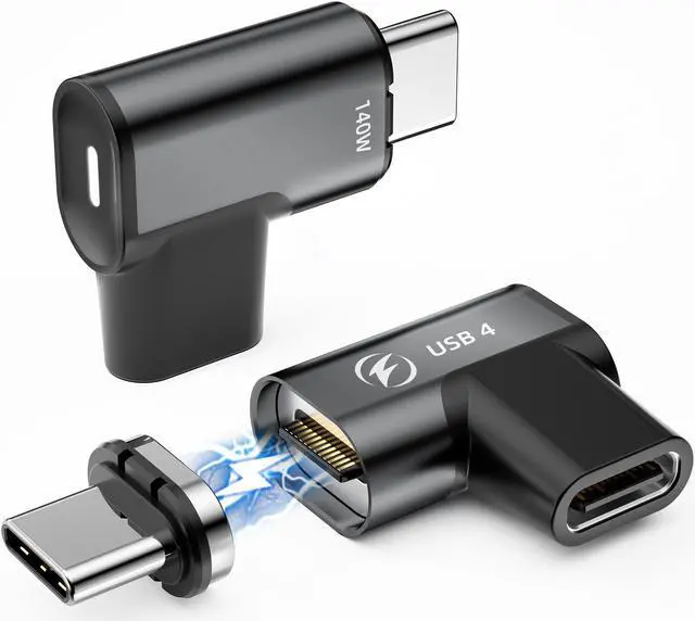 Main image of LUOM Elbow USB C Magnetic Adapter,[2 Pack] Type C Connector Support Thunderbolt 3/4,USB4, PD 140W Quick Charge,20Gb/s Data Transfer,8K@60 Hz Video Output for MacBook Pro/Air and More USB-C Devices