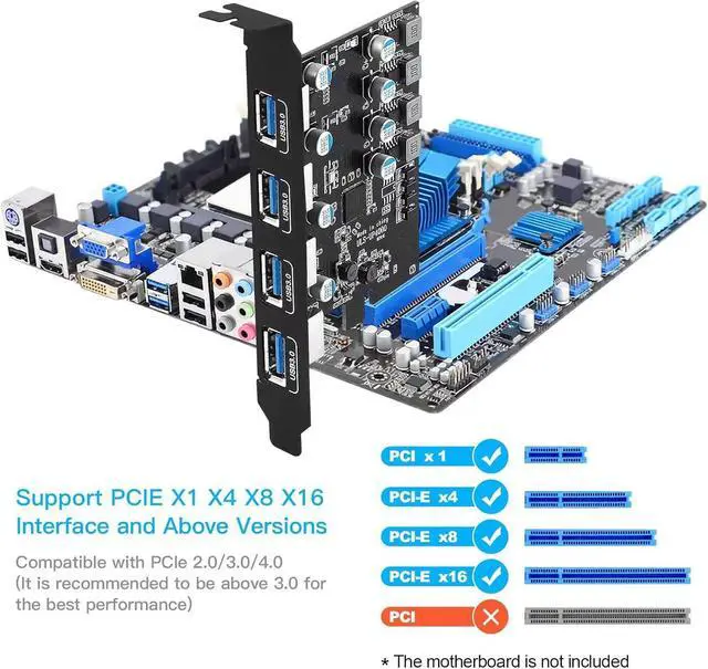 Alt view image 4 of 7 - LUOM 4-Ports Superspeed 5Gbps USB 3.0 PCI Express Expansion Card for Windows, MAC OS X and Linux Desktop PCs, Built in Self-Powered Technology, No Need Additional Power Supply