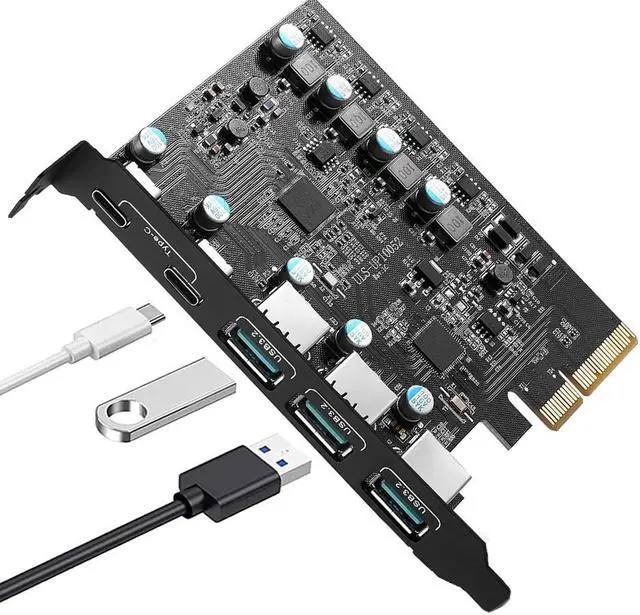 Main image of LUOM 5 Ports Superspeed 5Gbps USB 3.2 PCI Express Expansion Card for Windows 11, 10, 8.x, 7, Vista, XP Desktop PCs, Built in Self-Powered Technology, (2X USB C - 3X USB A)
