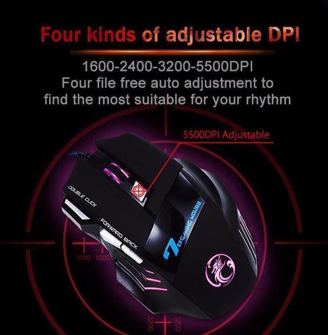 Alt view image 6 of 7 - ESTONE Professional Wired Gaming Mouse, X7 Gaming Mice 7 Button 5500 DPI LED Optical USB Gamer Computer Mouse Mice Cable Mouse  for Pro Game Notebook, Laptop, PC, Computer