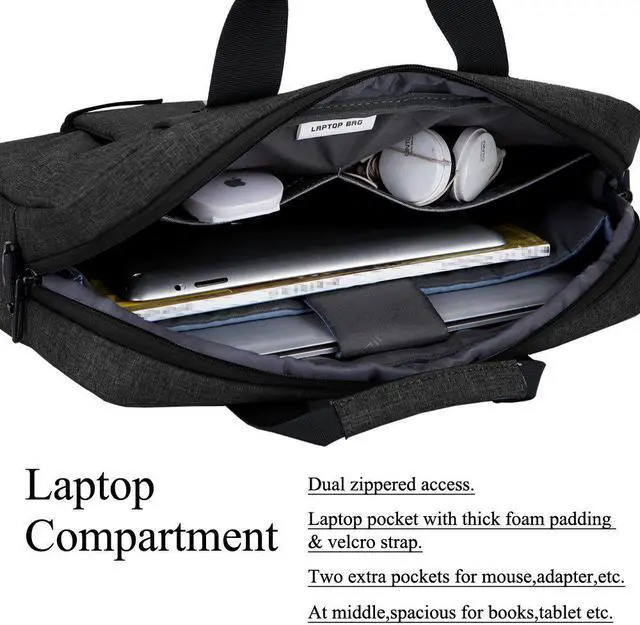 Alt view image 5 of 7 - BRINCH Laptop Bag 13.3 Inch, Stylish Fabric Laptop Messenger Shoulder Bag Case Briefcase for 13 - 13.3 Inch Laptop / Notebook / MacBook / Ultrabook / Chromebook Computers (Black)