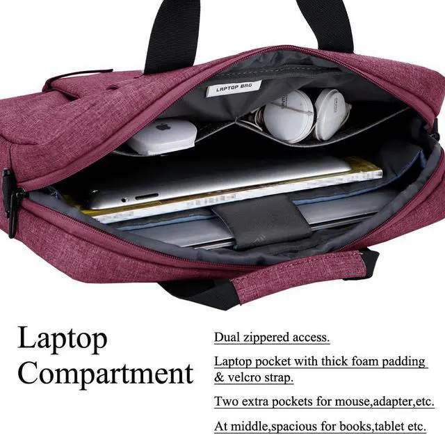 Alt view image 5 of 7 - BRINCH Laptop Bag 13.3 Inch, Stylish Fabric Laptop Messenger Shoulder Bag Case Briefcase for 13 - 13.3 Inch Laptop / Notebook / MacBook / Ultrabook / Chromebook Computers (Red)
