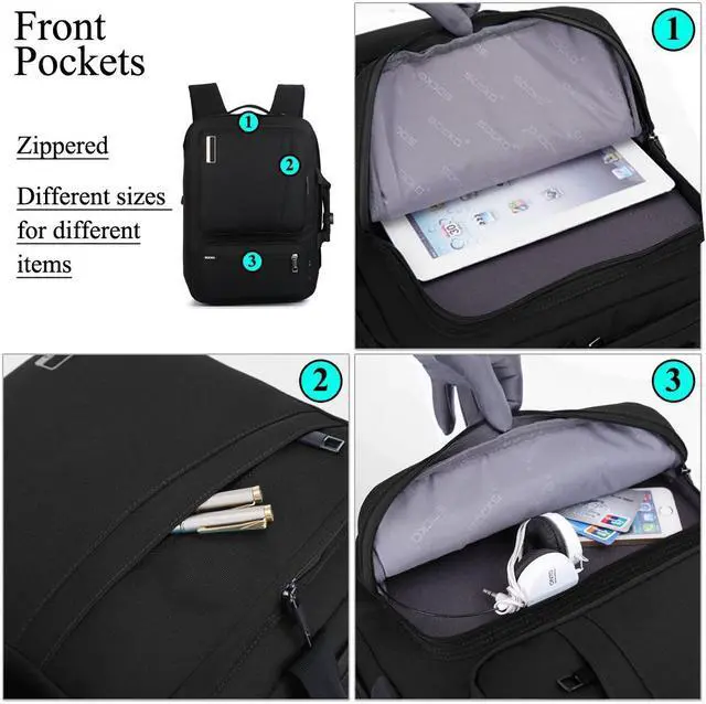 Alt view image 6 of 7 - SOCKO 17 Inch Laptop Backpack with Side Handle and Shoulder Strap,Travel Bag Hiking Knapsack Rucksack College Student Shoulder Back Pack for Up to 17 Inches Laptop Notebook Computer, Black