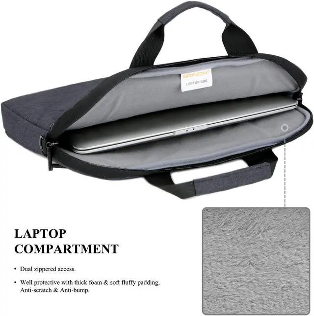 Alt view image 4 of 7 - BRINCH 13.3 Inch Laptop Shoulder Bag,Classic Lightweight Slim Portable Laptop Messenger Sleeve Case for Work / Travel,Fits 13 - 13.3 Inches Laptop / Notebook / MacBook / Ultrabook Computer,Black