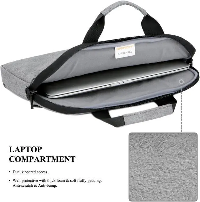Alt view image 4 of 7 - BRINCH 13.3 Inch Laptop Shoulder Bag,Classic Lightweight Slim Portable Laptop Messenger Sleeve Case for Work / Travel,Fits 13 - 13.3 Inches Laptop / Notebook / MacBook / Ultrabook Computer,Gray