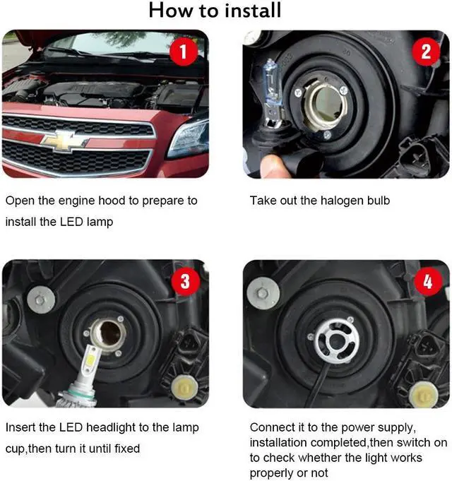 Alt view image 6 of 7 - LUOMs H13 Car LED Headlight Conversion Kit, 72W/Pair, 7600LM/Pair,6000K Cool White Car Headlight Replacement,(Pack of 2)