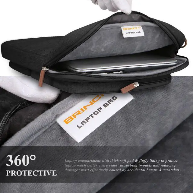 Alt view image 5 of 7 - BRINCH 13.3 Inch Laptop Bag w/ Luggage Strap,Mens / Womens Water Resistant Shoulder Messenger Bag 360° Protective Laptop Sleeve Case Purse for 13- 13.3 Inch Laptop MacBook Chromebook Computers, Black