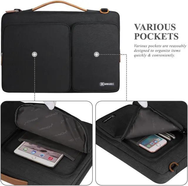 Alt view image 3 of 7 - BRINCH 13.3 Inch Laptop Bag w/ Luggage Strap,Mens / Womens Water Resistant Shoulder Messenger Bag 360° Protective Laptop Sleeve Case Purse for 13- 13.3 Inch Laptop MacBook Chromebook Computers, Black