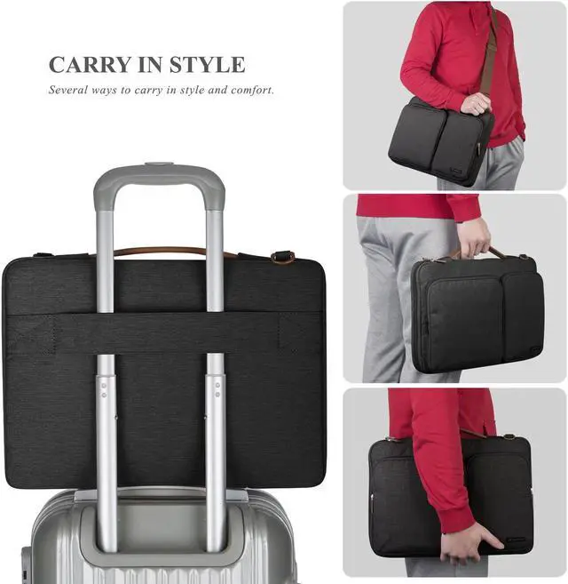 Alt view image 7 of 7 - BRINCH 13.3 Inch Laptop Bag w/ Luggage Strap,Mens / Womens Water Resistant Shoulder Messenger Bag 360° Protective Laptop Sleeve Case Purse for 13- 13.3 Inch Laptop MacBook Chromebook Computers, Black
