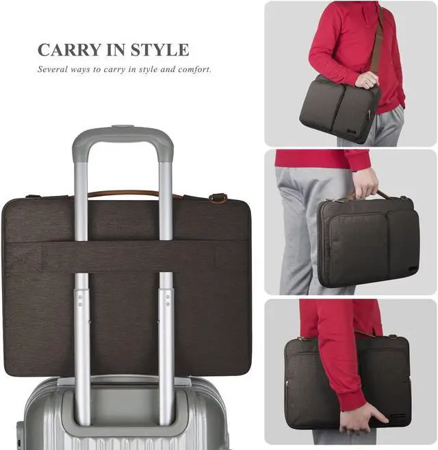 Alt view image 7 of 8 - BRINCH 13.3 Inch Laptop Bag w/ Luggage Strap,Mens / Womens Water Resistant Shoulder Messenger Bag 360° Protective Laptop Sleeve Case Purse for 13- 13.3 Inch Laptop MacBook Chromebook Computers, Brown