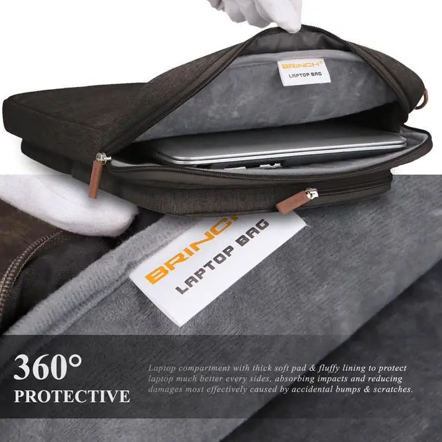 Alt view image 5 of 8 - BRINCH 13.3 Inch Laptop Bag w/ Luggage Strap,Mens / Womens Water Resistant Shoulder Messenger Bag 360° Protective Laptop Sleeve Case Purse for 13- 13.3 Inch Laptop MacBook Chromebook Computers, Brown