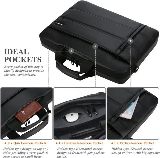 Alt view image 4 of 8 - BRINCH Laptop Messenger Bag 13.3 Inch,Waterproof Easy Clean Durable Business Laptop Bag Shoulder Bag Work Briefcase Sleeve Case Handbag for Men / Women,Fits 13 - 13.3" Laptop / NoteBook Computer,Black