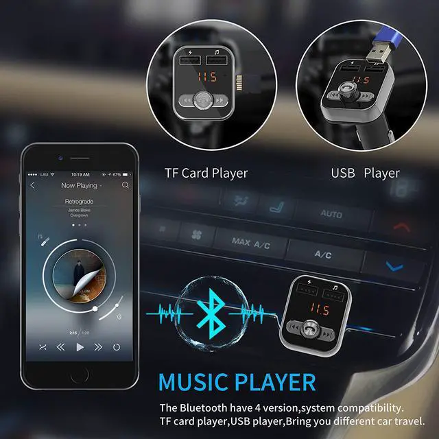 Alt view image 6 of 7 - Novsight Bluetooth FM Transmitter,  Bluetooth Car Adapter, Wireless in-car Bluetooth Receiver MP3 Player Stereo Radio Adapter car kit, Dual USB Interface and iPhone Speakerphone Samsung Smartphone