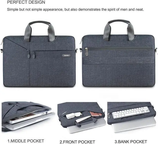 Alt view image 2 of 7 - WIWU 13.3 Inch Laptop Bag,Business Office Bag for Men Women,Stylish Nylon Multi-Functional Shoulder Messenger Bag for Notebook/Computer/Tablet/MacBook/Acer/HP/Dell/Lenovo -Gray