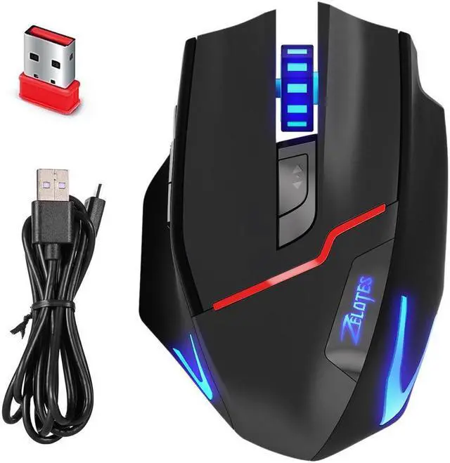 Main image of Zelotes Wireless Gaming Mouse Optical PC Mice - with USB Adapter, Portable, 6 Adjustable DPI Levels, Mobile - 7 Buttons for Notebook, PC, Computer, Laptop, Mac - F18, Black