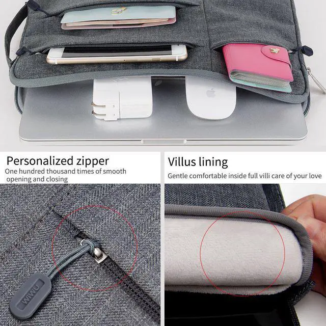 Alt view image 4 of 7 - WIWU 12.1" Business Laptop Sleeve Case with Handles Pockets for MacBook Pro Retina,Protective Computer Case Hand Bag 11-12 Inch for ASUS Acer Lenovo Dell HP Toshiba Chromebook Ultrabook Notebook,Gray