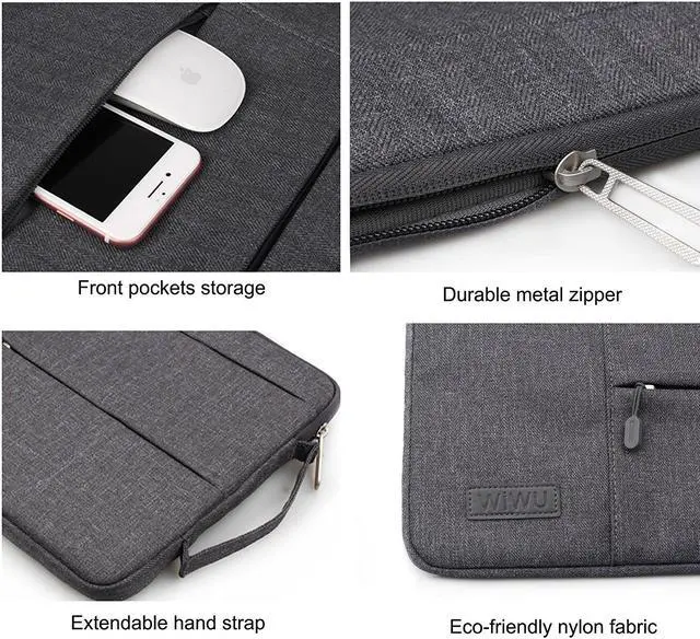Alt view image 6 of 7 - WIWU 12.1" Business Laptop Sleeve Case with Handles Pockets for MacBook Pro Retina,Protective Computer Case Hand Bag 11-12 Inch for ASUS Acer Lenovo Dell HP Toshiba Chromebook Ultrabook Notebook,Gray