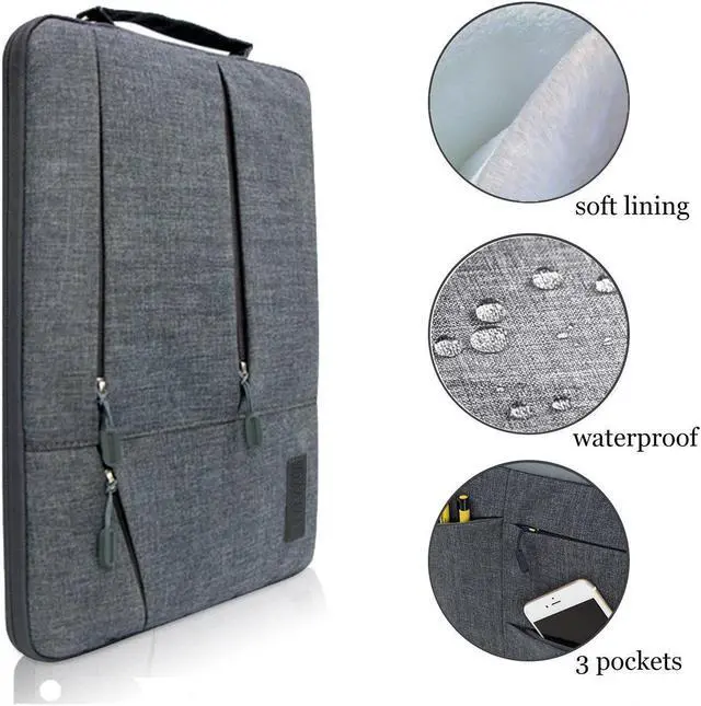 Alt view image 7 of 7 - WIWU 12.1" Business Laptop Sleeve Case with Handles Pockets for MacBook Pro Retina,Protective Computer Case Hand Bag 11-12 Inch for ASUS Acer Lenovo Dell HP Toshiba Chromebook Ultrabook Notebook,Gray