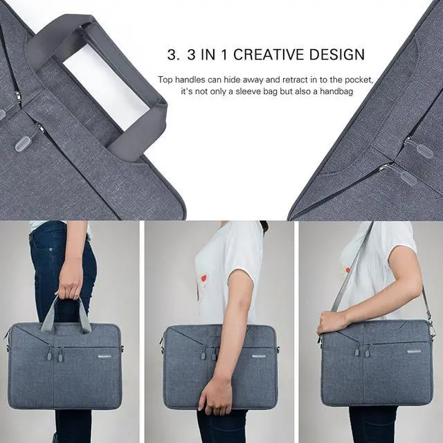 Alt view image 6 of 7 - WIWU 13-13.3 Inch Laptop Sleeve Case Messenger Shoulder Bag Padded Nylon Shockproof Waterproof Briefcase for MacBook Air/ Pro Retina, MacBook Pro/ Surface Pro/ Notebook/ Chromebook(Gray)