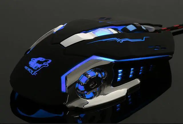 Alt view image 6 of 7 - LUOMs Free wolf V5 Wired Gaming Mouse 4000 DPI Optical 6 Buttons Rechargeable Ergonomic