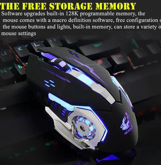 Alt view image 2 of 7 - LUOMs Free wolf V5 Wired Gaming Mouse 4000 DPI Optical 6 Buttons Rechargeable Ergonomic