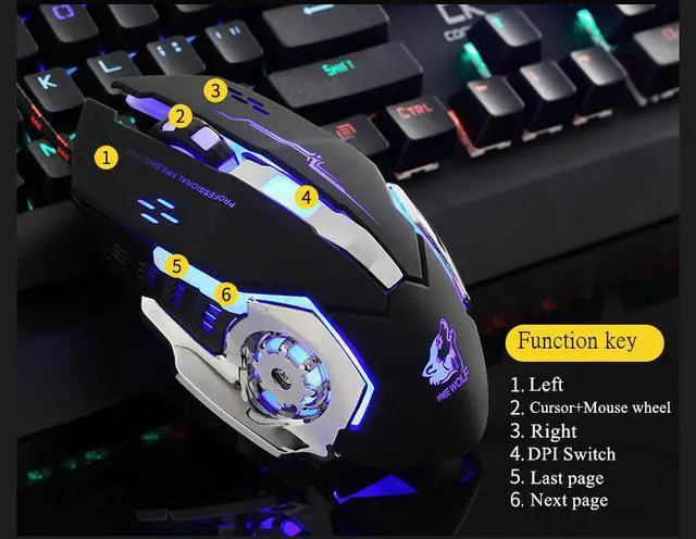 Alt view image 5 of 7 - LUOMs Free wolf V5 Wired Gaming Mouse 4000 DPI Optical 6 Buttons Rechargeable Ergonomic