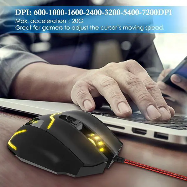 Alt view image 7 of 7 - Zelotes T10 Professional 7200 DPI High Precision USB Wired Gaming Mouse mice for PC Mac Computer Laptop,7 Buttons,Multi-Modes LED Lights(White)