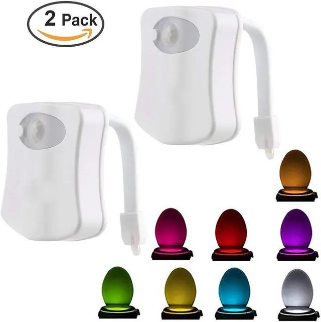 Main image of Toilet Night Light[2Pack], Motion Activated LED Light,8 Colors Changing Toilet Bowl Nightlight for Bathroom[Battery Not Included] Perfect decorating combination along with Water Faucet Light