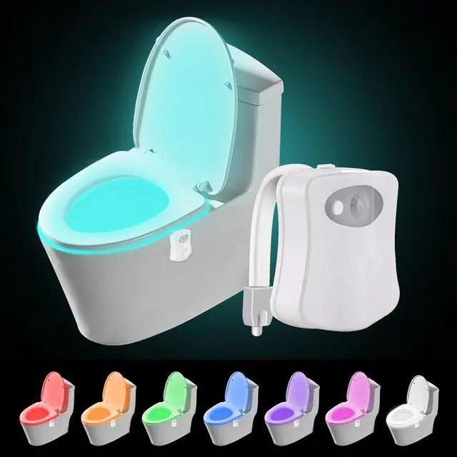 Alt view image 7 of 7 - Toilet Night Light[2Pack], Motion Activated LED Light,8 Colors Changing Toilet Bowl Nightlight for Bathroom[Battery Not Included] Perfect decorating combination along with Water Faucet Light