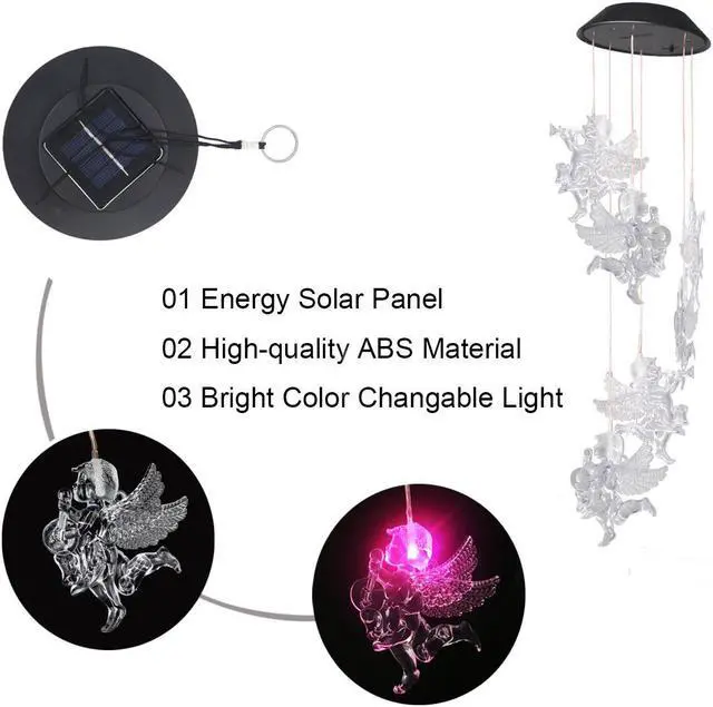 Alt view image 4 of 7 - LUOM Solar Led Angle Wind Chimes, Color-changing Wind Chime Waterproof Automatic Light Sensor Outdoor Decor for Valentines Gift Home Party Balcony Porch Patio Garden, Upgraded Version