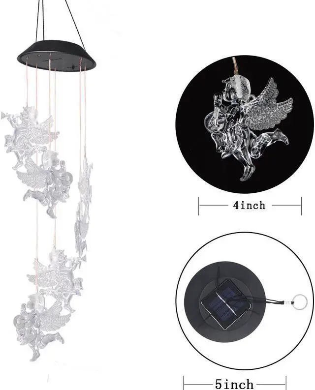 Alt view image 3 of 7 - LUOM Solar Led Angle Wind Chimes, Color-changing Wind Chime Waterproof Automatic Light Sensor Outdoor Decor for Valentines Gift Home Party Balcony Porch Patio Garden, Upgraded Version