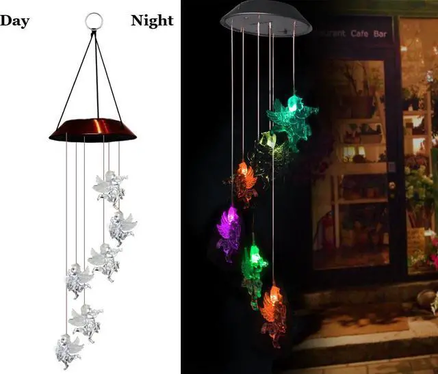 Alt view image 6 of 7 - LUOM Solar Led Angle Wind Chimes, Color-changing Wind Chime Waterproof Automatic Light Sensor Outdoor Decor for Valentines Gift Home Party Balcony Porch Patio Garden, Upgraded Version