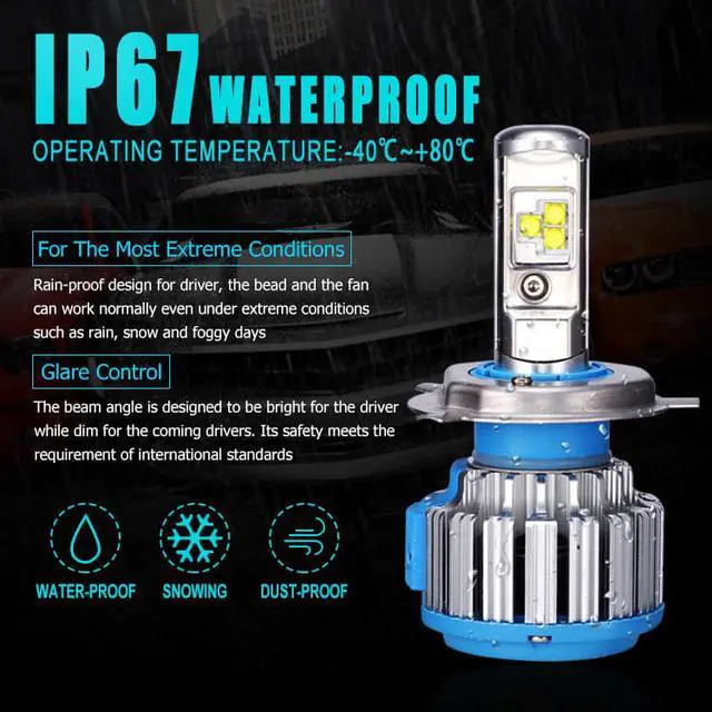 Alt view image 5 of 7 - H4(HB2/9003) Hi/Lo LED Headlight Bulbs Convex LED Chilps 70W 6000K 7200LM High Beam/Low Beam/Fog Lights Cool White Conversion Kit+ Canbus-2 Yr Warranty