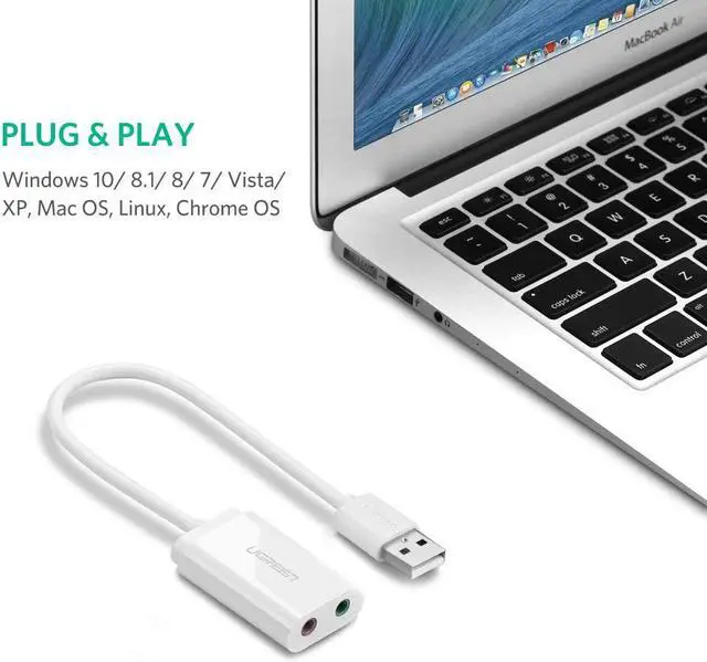 Alt view image 4 of 8 - LUOM USB Audio Adapter External Stereo Sound Card With 3.5mm Headphone And Microphone Jack For Windows, Mac, Linux, PC, Laptops, Desktops, PS4 (White)