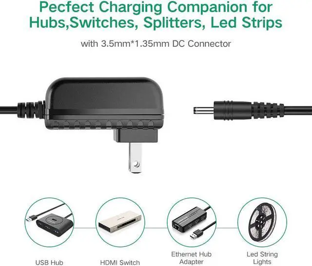 Alt view image 2 of 7 - LUOM 5V 2A DC Power Supply Adapter for IP/CCTV Security Camera, 5ft/1.5 Meter AC to DC Power Cord, Wall Charger, Output DC 5V 2000mA, Input AC 100V-240V/50 or 60Hz/0.4A Max, US Plug, Black