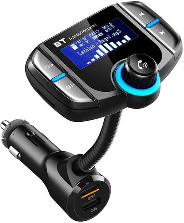 Alt view image 2 of 8 - LUOM (Upgraded Version) Bluetooth FM Transmitter, Wireless Radio Adapter Hands-Free Car Kit with 1.7 Inch Display, QC3.0 and Smart 2.4A Dual USB Ports, AUX Input/Output, TF Card Mp3 Player