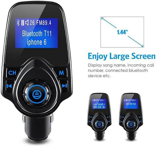 Alt view image 3 of 7 - LUOM Bluetooth Car FM Transmitter Audio Adapter Receiver Wireless Handsfree Voltmeter Car Kit TF Card AUX USB 1.44 Display FM Transmitter A2DP 5V 2.1A USB Charger- T11 Black