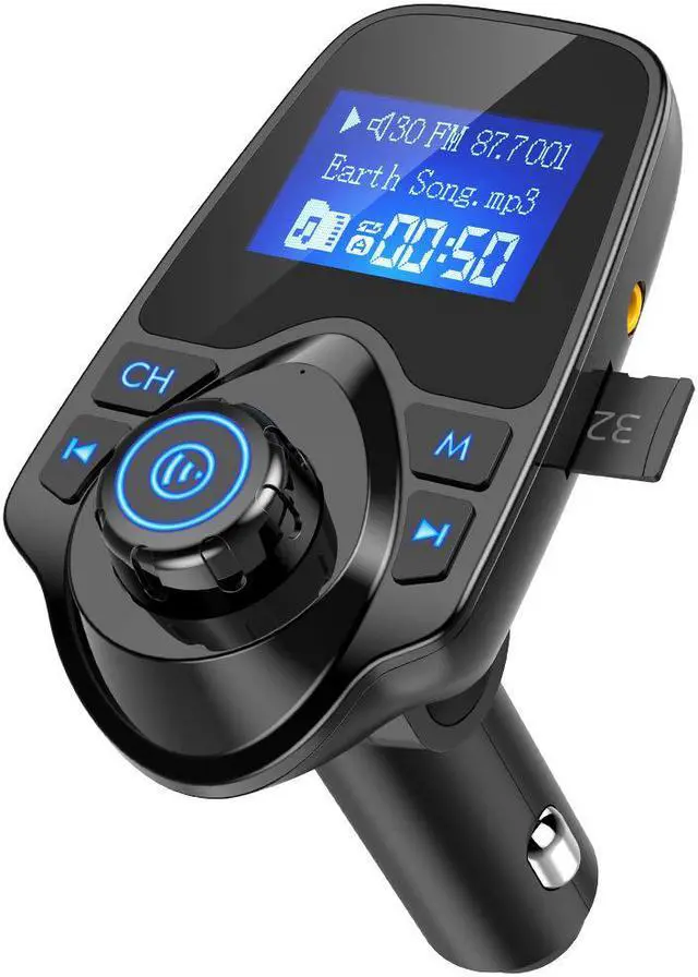 Alt view image 2 of 7 - LUOM Bluetooth Car FM Transmitter Audio Adapter Receiver Wireless Handsfree Voltmeter Car Kit TF Card AUX USB 1.44 Display FM Transmitter A2DP 5V 2.1A USB Charger- T11 Black