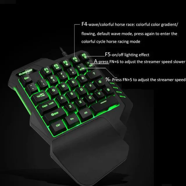 Alt view image 7 of 7 - LUOM Wired Single Hand Gaming Keyboard USB Professional Desktop LED Backlit Mechanical Feel Keyboard Ergonomic with Wirst For Games