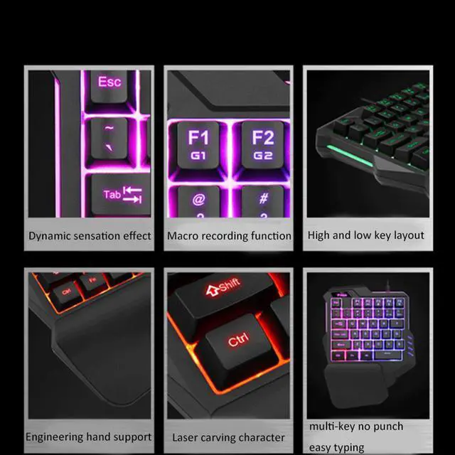 Alt view image 3 of 7 - LUOM Wired Single Hand Gaming Keyboard USB Professional Desktop LED Backlit Mechanical Feel Keyboard Ergonomic with Wirst For Games