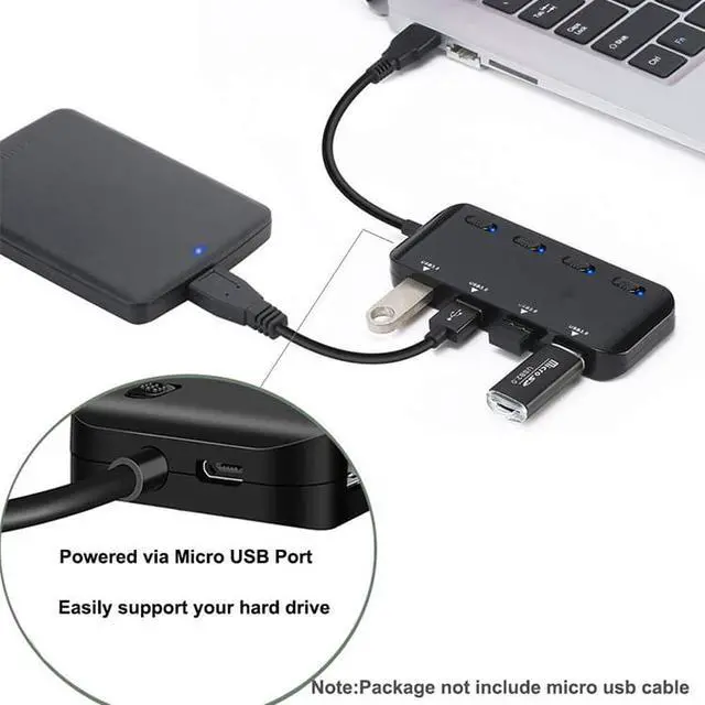 Alt view image 6 of 7 - LUOM USB 3.0 Hub Splitter - USB Extender 4 Port USB Ultra Slim Data Hub with Individual Power Switch and LED