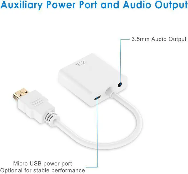 Alt view image 4 of 7 - LUOM HDMI to VGA Adapter with Audio & Micro USB Charging Cord, Gold-Plated Active HDMI to VGA Adapter (Male to Female) wCompatible with PC, Laptop, Ultrabook, Raspberry Pi, Chromebook (White)