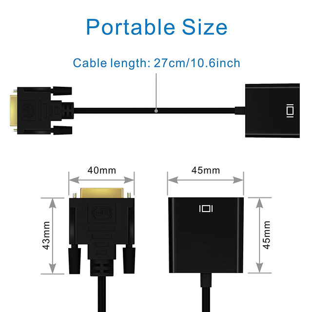 YIWENTEC Adattatore Attivo DVI-D 24+1 Maschio A VGA Femmina – Supporta Risoluzioni Fino A 1080p E 1920x1200, Plug-and-play, Cavo Piatto
