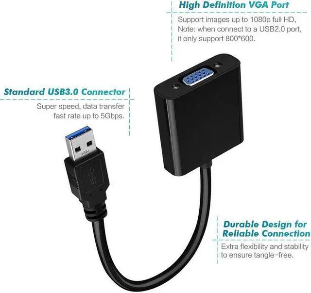 Alt view image 3 of 7 - LUOM High Speed USB 3.0 to VGA Adapter Converter- PC Laptop Support Windows 7/8/8.1/10 for Desktop, Laptop, PC, Monitor, Projector, HDTV, Chromebook, NO Need CD Driver (White)